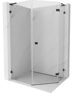 Mexen Lunar, L pravý výklopný pětiúhelníkový sprchový kout 80 x 90 cm, 8mm čiré sklo, černý profil, 831L-080P-090L-70-00-P