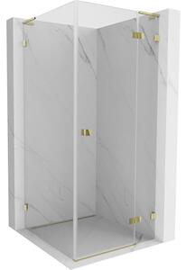 Mexen Lunar, L výklopný sprchový kout pravý 80 x 80 cm, 8mm čiré sklo, zlatý profil, 834L-080-080-50-00-P