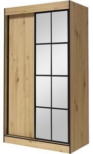 Skříň s posuvnými dveřmi se zrcadlem ASLO II 120 dub artisan / černá