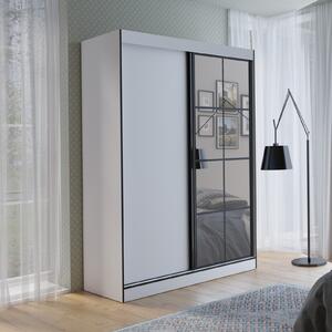 Skříň s posuvnými dveřmi se zrcadlem ASLO II 150 bílá / černá