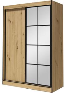 Skříň s posuvnými dveřmi se zrcadlem OSLO II 150 dub artisan / černá