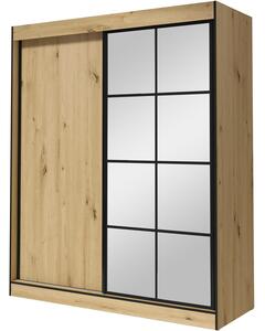 Skříň s posuvnými dveřmi se zrcadlem ASLO II 180 dub artisan / černá