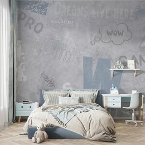 Fototapety Design ve stylu street artu s modrými nápisy na, Fototapety teen room, Fototapety pro dospívajícího chlapce, w04056v1 : uwalls.cz