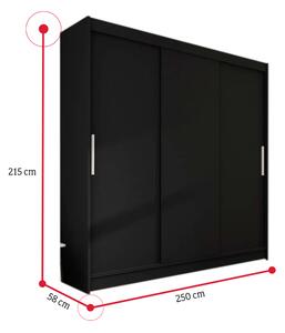 Posuvná šatní skříň LUKAS II, 250x215x58, černá mat