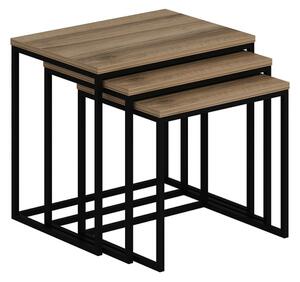 Přístavný stolek EVIA ořech/černá, sada 3 ks