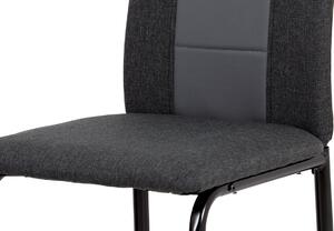 Jídelní židle, potah šedočerná látka a šedá ekokůže, kovové nohy, černý matný lak DCL-399 GREY