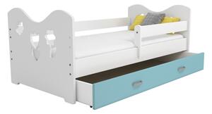 Dětská postel Miki 80x160 B2, bílá/modrá + rošt, matrace, úložný prostor