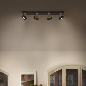 LEDVANCE LED stropní spot Pluto, ocel, dřevo, 4 světla, černý