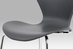 Jídelní židle, šedý plastový výlisek s dekorem dřeva, kovová chromovaná čtyřnohá AURORA GREY