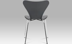 Jídelní židle, šedý plastový výlisek s dekorem dřeva, kovová chromovaná čtyřnohá AURORA GREY
