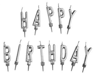 HAPPY BIRTHDAY Svíčky na dort set - stříbrná
