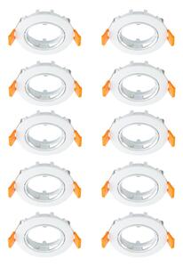 PRIOS Stropní vestavné svítidlo Prios Fibur, bílé, zinek, Ø 8,2 cm, 10 kusů, stmívatelný, Bílá / opál, Obývací pokoj / jídelna, kov, Moderní