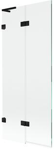 Mexen Lunar L, 2-křídlová vanová zástěna levá 80 x 150 cm, čiré sklo, černá matná, 897L-080-100-70-00-L