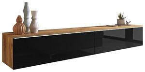 NÍZKÁ KOMODA, dub wotan, vysoce lesklá černá, 180/30/33 cm P & B, Online Only