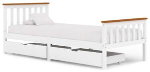 Rám postele se 2 zásuvkami bílý masivní borovice 100 x 200 cm