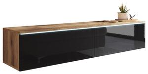 Nízka komoda s LED, dub wotan, vysoce lesklá černá, 140/30/33 cm P & B, Online Only