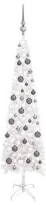 Úzký vánoční stromek s LED a sadou koulí bílý 120 cm