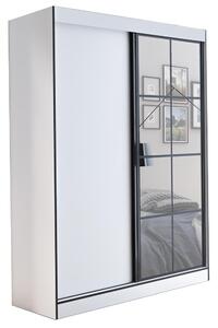 Šatní skříň OSLO 2 | se zrcadlem | 150 cm | bílá/černá