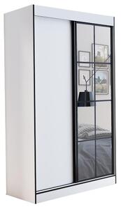 Šatní skříň OSLO 2 | se zrcadlem | 120 cm | bílá/černá