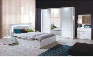 TEMPO Ložnicový komplet (skříň+postel 160x200+2 x noční stolek), bílá / vysoký bílý lesk HG, ASIENA