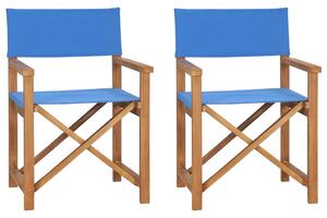 Skládací režisérské židle 2 ks modré masivní teakové dřevo