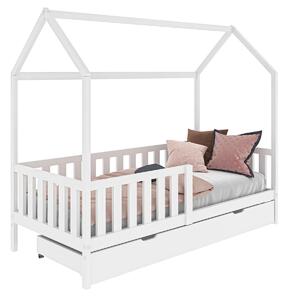 Dětská postel Domeček 80x160 se šuplíkem a roštem, bílá D7s