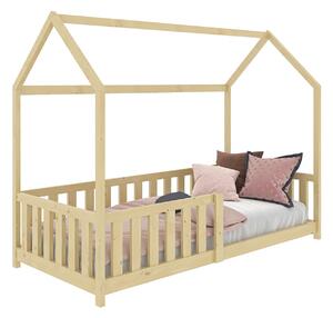 Dětská postel Domeček 80x160 se zábradlím a roštem, borovice D7