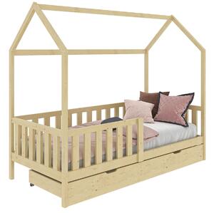 Dětská postel Domeček 80x160 se šuplíkem a roštem, borovice D7s