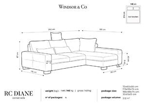 Hnědá Čtyřmístná rozkládací sametová pohovka s úložným prostorem Diane pravý roh WINDSOR & CO