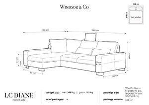 Béžová Čtyřmístná rozkládací sametová pohovka s úložným prostorem Diane levý roh WINDSOR & CO