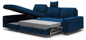 Modrá Čtyřmístná rozkládací sametová pohovka s úložným prostorem Diane levý roh WINDSOR & CO