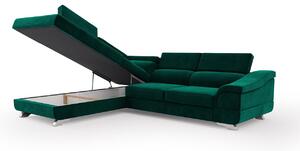Zelená Čtyřmístná rozkládací sametová pohovka s úložným prostorem Apollon levý roh WINDSOR & CO
