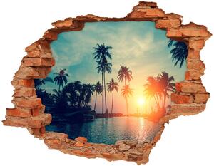 Díra 3D ve zdi nálepka Západ slunce palmy nd-c-118937012
