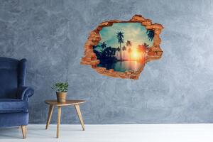 Díra 3D ve zdi nálepka Západ slunce palmy nd-c-118937012