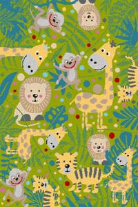 Dětský koberec Agnella Funky Top Jungla Zvířátka zelený modrý Rozměr: 133x180 cm