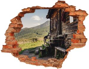Díra 3D ve zdi nálepka Dřevěný dům hory nd-c-131816797