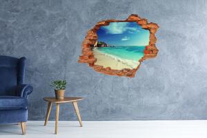 Díra 3D ve zdi nálepka Seychely pláž nd-c-188699214