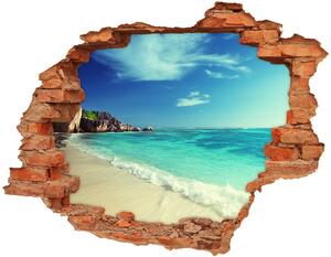 Díra 3D ve zdi nálepka Seychely pláž nd-c-188699214