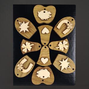 AMADEA Dřevěné ozdoby z masivu s pottpurií různých motivů, 10 ks - MIX druhů v sáčku, 3 cm