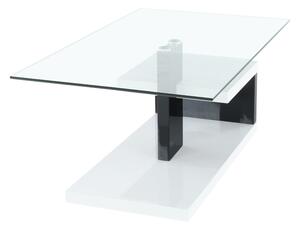 TEMPO Konferenční stolek, MDF + čiré sklo, bílá / černá s extra vysokým leskem HG, LARS