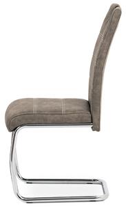 Jídelní židle, potah hnědá látka COWBOY v dekoru vintage kůže, kovová chromovaná HC-483 BR3