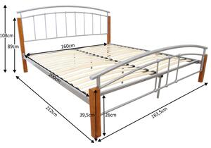 Manželská postel, dřevo přírodní/stříbrný kov, 160x200, MIRELA