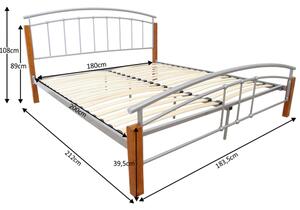 TEMPO Manželská postel, dřevo olše / stříbrný kov, 180x200, MIRELA