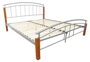 Manželská postel, dřevo přírodní/stříbrný kov, 160x200, MIRELA