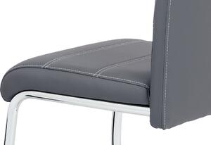 Jídelní židle, potah šedá ekokůže, bílé prošití, kovová pohupová podnož, chrom HC-481 GREY