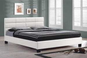 TEMPO Manželská postel s roštem, 160x200, bílá ekokůže, MIKEL