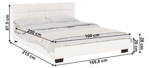 Tempo Kondela Manželská postel s roštem, 160x200, bílá ekokůže, MIKEL