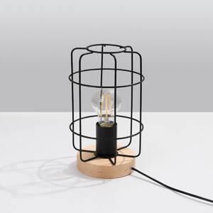 Stolní lampa Gotto, 1x dřevěné/černé drátěné stínítko