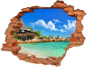 Díra 3D ve zdi na stěnu Seychely pláž nd-c-53907878