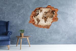 Samolepící díra na stěnu Mapa světa dřevo nd-c-54299109